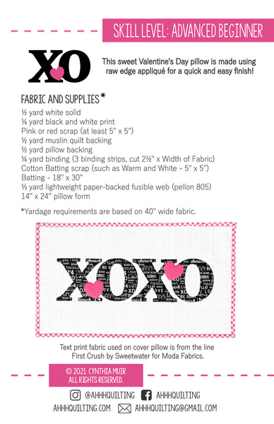 XOXO Quilted Pillow Pattern - PDF