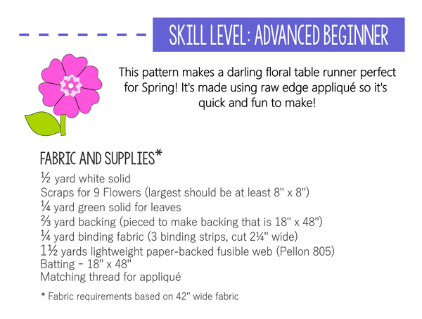 Flower Garden Table Runner Pattern - PDF