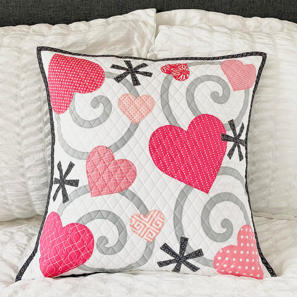 Hearts & Swirls Quilted Pillow Pattern - PAPER